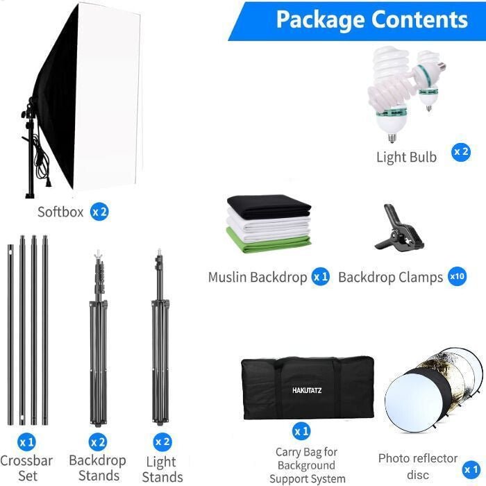 Hakutatz Professzionális Fotóstúdió Szett – Stúdióvilágítással, Háttérrendszerrel, Softboxszal. Állvánnyal és Hordtáskával - BShopy