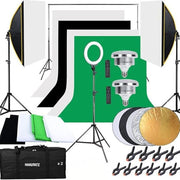Hakutatz Profesionální fotografické studio set s kruhovým světlem, softboxem a pozadím