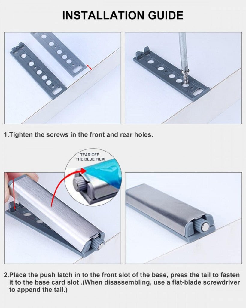 JIAYI Mágneses Tolózár Készlet Szekrényekhez - 6 db - os, Ezüst Színű, Önzáró Bútorzár - BShopy