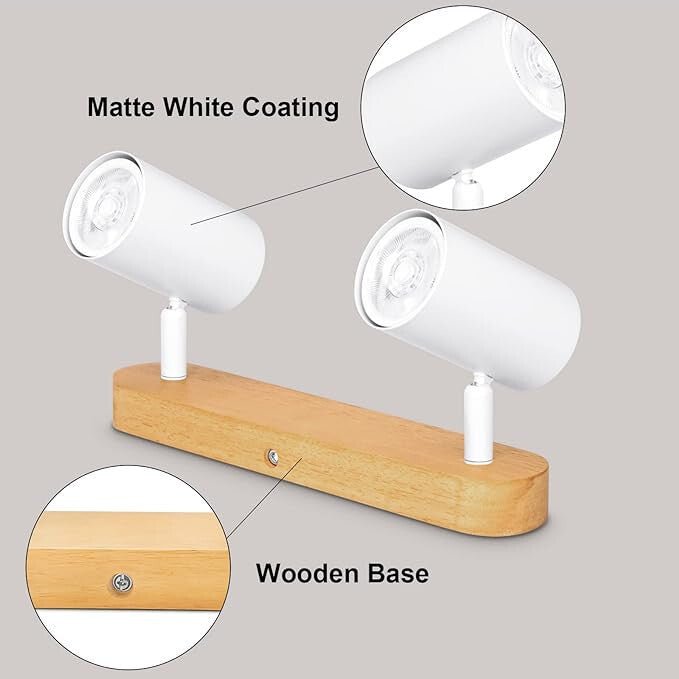 Kambo 2 Égős Forgatható LED Mennyezeti Spotlámpa (Fehér És Fa) - BShopy