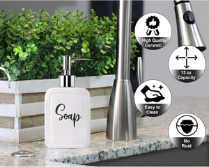 Kerámia Szappanadagoló 380ml - Konyhai és Fürdőszobai Adagoló, 2 db Rozsdamentes Pumpafejjel - BShopy