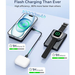 KPON Mágneses Power Bank 10000mAh Magsafe iPhone és Apple Watch Töltővel - Karbonfekete - BShopy