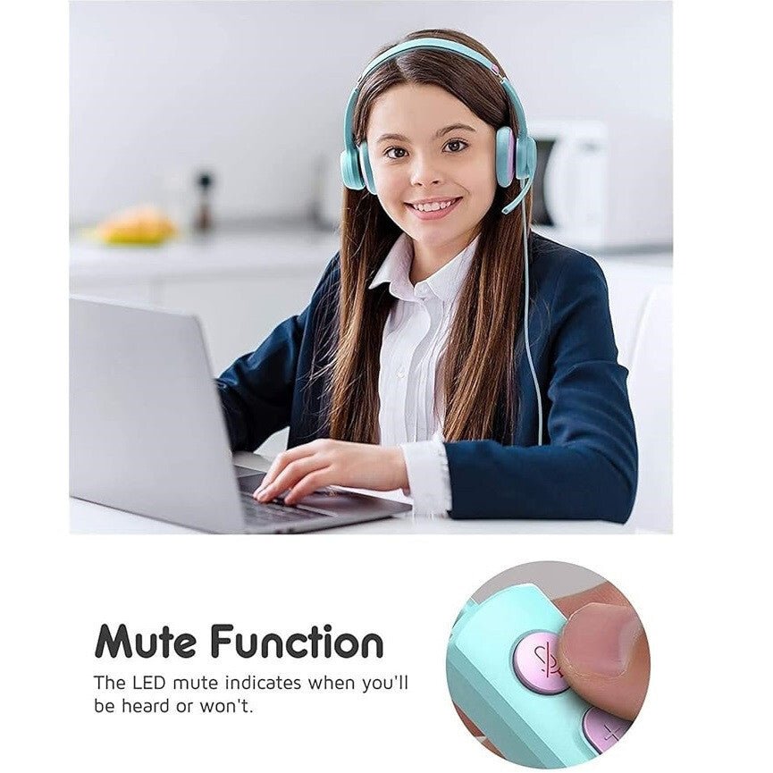 MPOW Gyerek Headset - Zöld - Lila Színű, Mikrofonos és Kényelmes Fejhallgató - BShopy