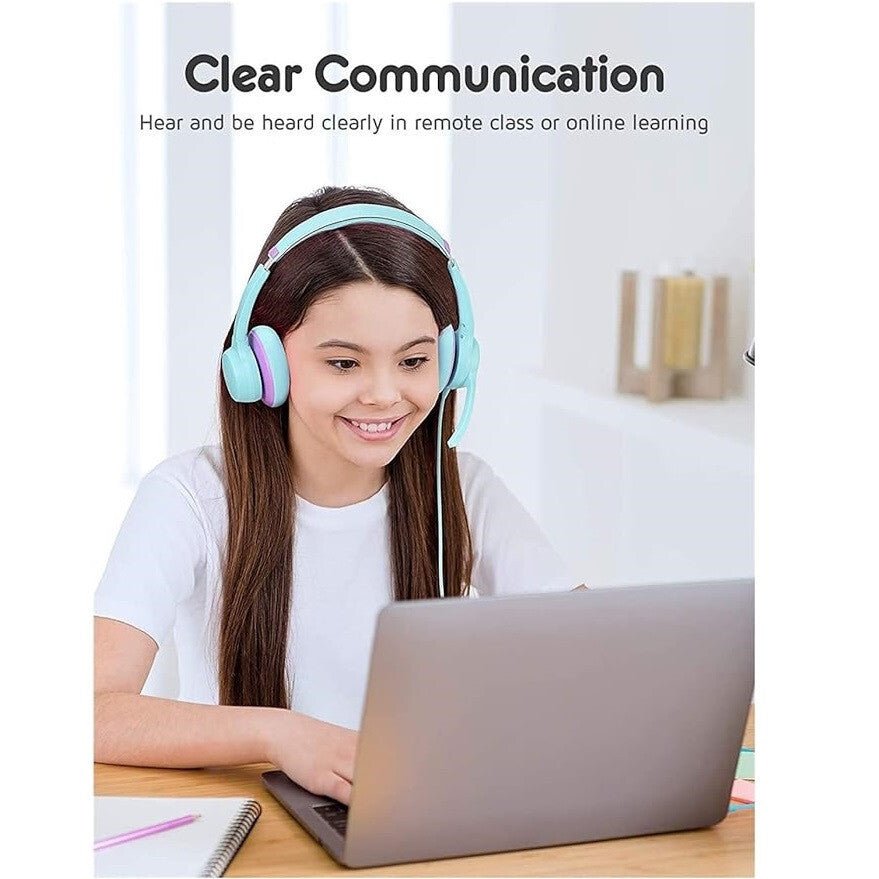 MPOW Gyerek Headset - Zöld - Lila Színű, Mikrofonos és Kényelmes Fejhallgató - BShopy