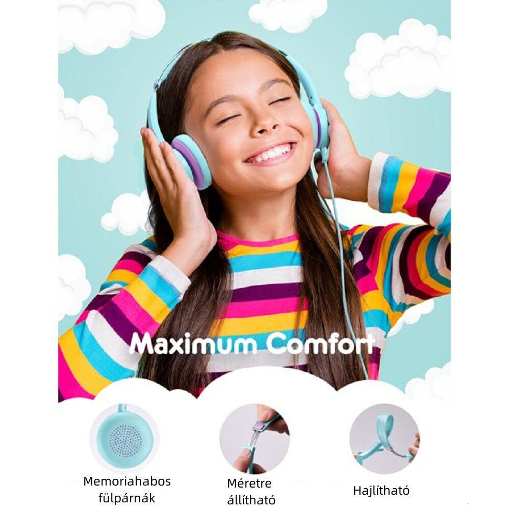 MPOW Gyerek Headset - Zöld - Lila Színű, Mikrofonos és Kényelmes Fejhallgató - BShopy