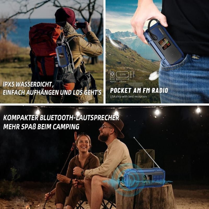 Multifunkciós Kék - Szürke Rádió - Bluetooth, Powerbank és Vészlámpa - BShopy