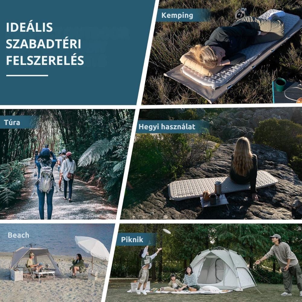 Naturehike Könnyen Felfújható Kempingmatrac – 3,5 cm Vastag, Ultrakönnyű (490 g), Téglalap Forma, Világosszürke - BShopy