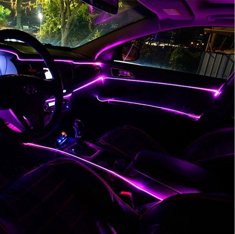 OneLED Autós LED Szál, Vágható LED Fény, Dekoratív Fénycsík,Szivargyújtós Töltővel 3m (Lila) - BShopy