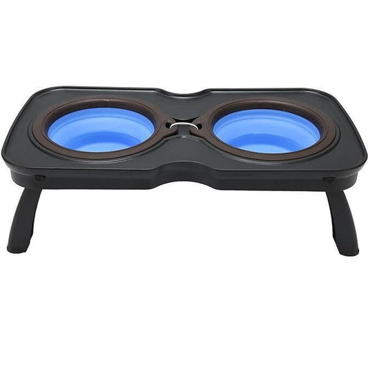 Összecsukható Hordozható Dupla Utazó Kisállat Etető Tál S (Fekete és Kék) - BShopy