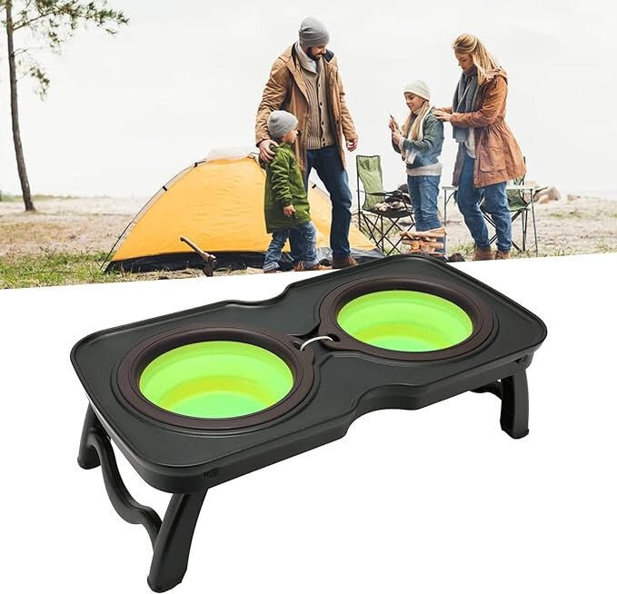 Összecsukható Hordozható Dupla Utazó Kisállat Etető Tál S (Fekete és Zöld) - BShopyG5572 - POA9507653_4