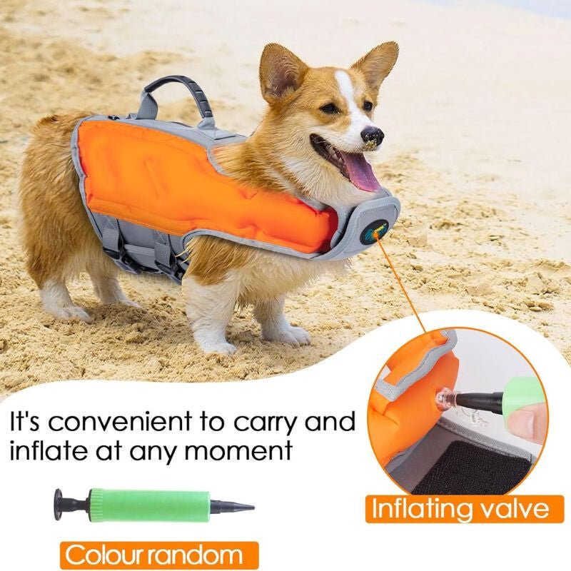 Ownpets Felfújható Kutya Mentőmellény, L - Narancssárga - Szürke - BShopy