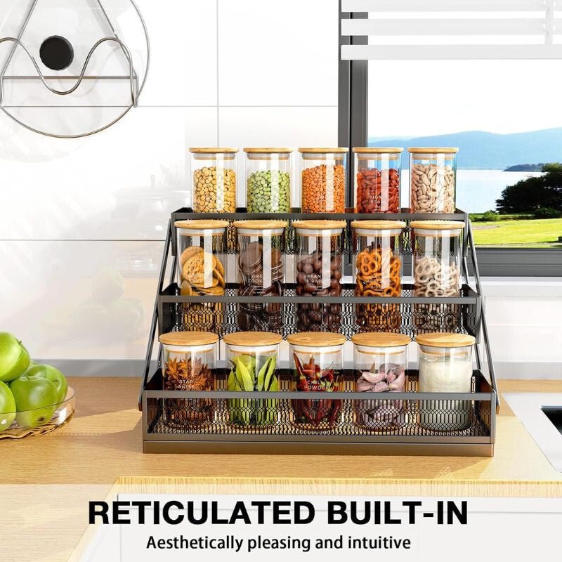 PKBD 3 Szintes Összecsukható Fém Fűszertartó – Helytakarékos Konyhai Tároló Polc - BShopyB0D1XZQ1VV_3