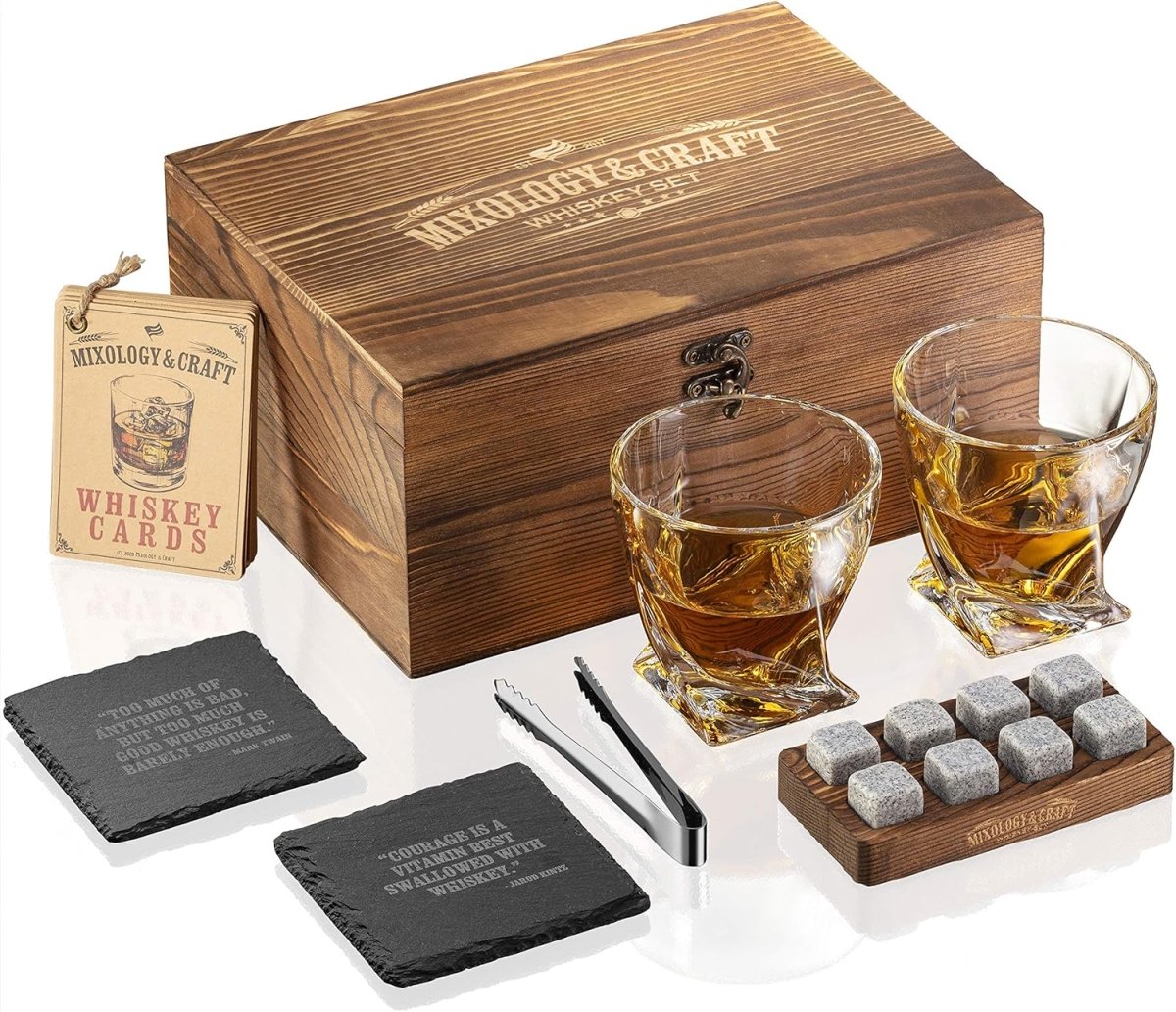 Prémium Whisky Szett 15 Részes - Kristály Poharakkal, Whisky Kövekkel és Bár Kiegészítőkkel - BShopy