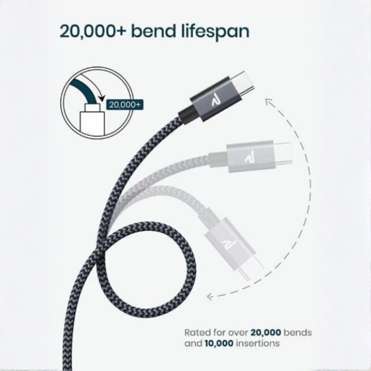 Rampow USB - C Fonott Adatkábel 2m Szürke - Gyorstöltés és Adatátvitel - BShopy