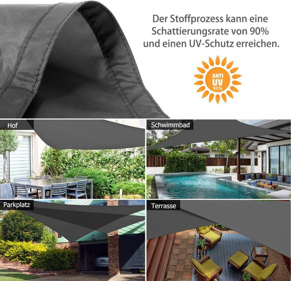 SunnestLife 6x6x6 m Háromszög Alakú Napvitorla - Vízálló, UV‑Álló , Szürke - BShopy