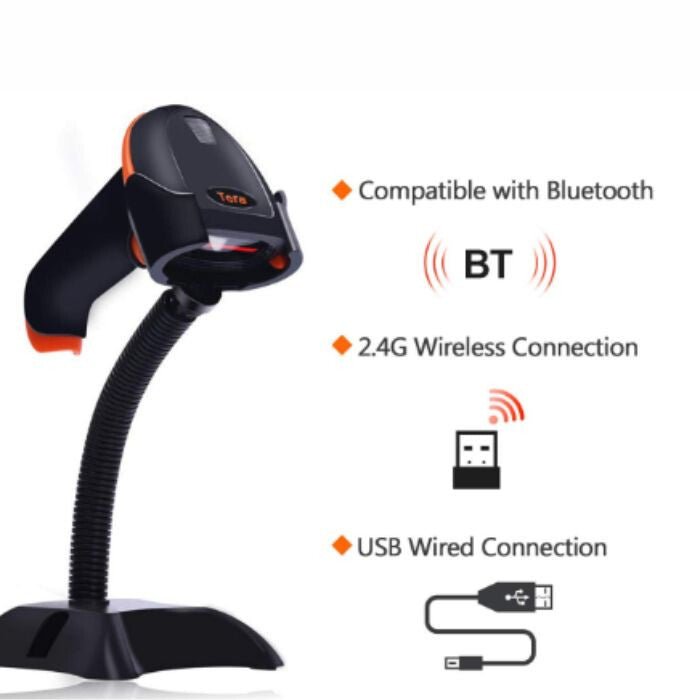 Tera 5100 1D V6.0 Vezeték Nélküli Vonalkódolvasó Tartóval - Narancssárga - BShopy