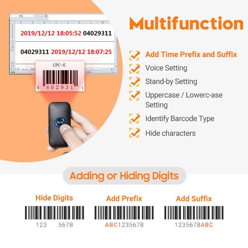 Tera 5200C Lézeres 1D Hordozható Vonalkódolvasó - Bluetooth, Vezeték Nélküli és USB Kapcsolattal - BShopy4262380671362_3