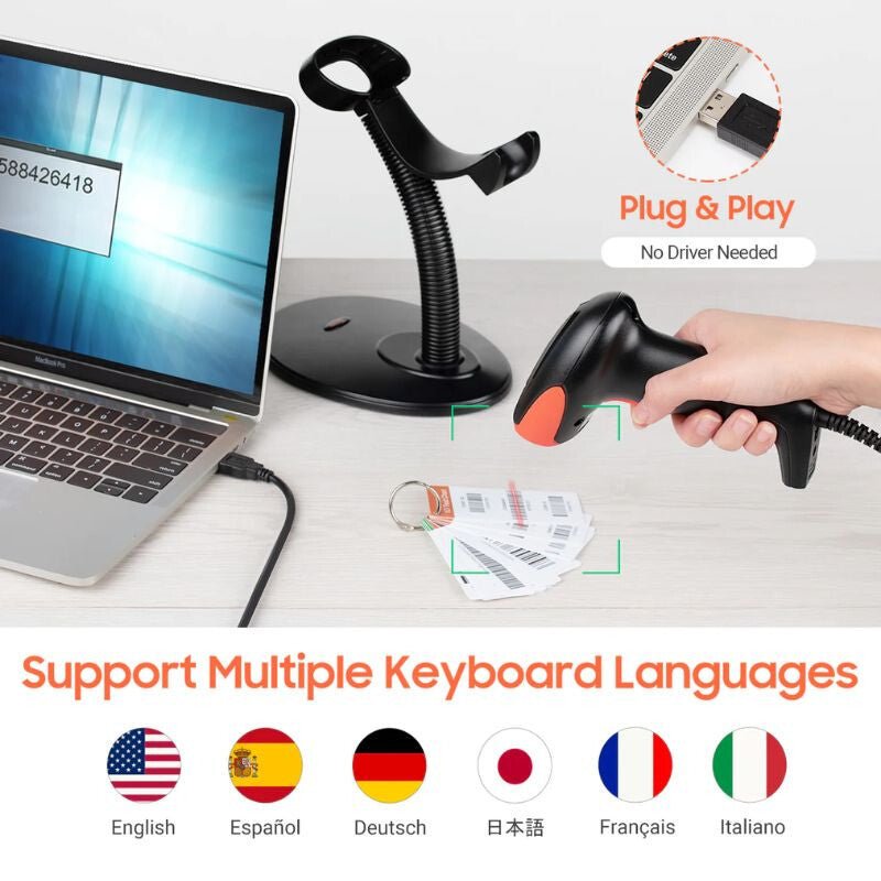 Tera 6900 1D Lézeres USB Vonalkódolvasó Intelligens Állvánnyal – Gyors és Precíz Szkennelés - BShopy