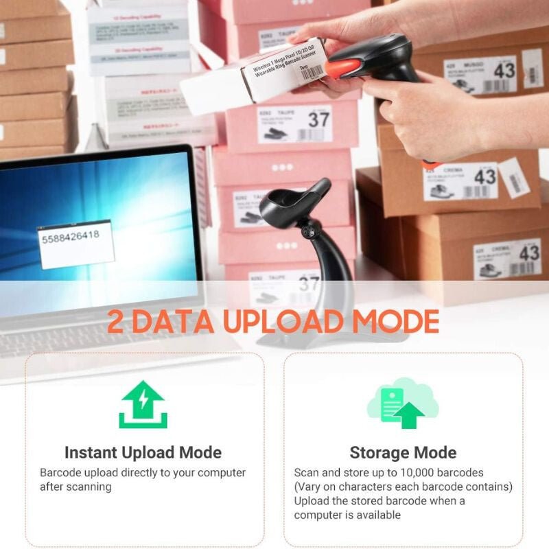 Tera 8200 Vezeték Nélküli 1D Vonalkódolvasó Állvánnyal – 2.4G és USB Csatlakozás, 2500 Pixel Felbontás, Gyors és Precíz Szkennelés - BShopy