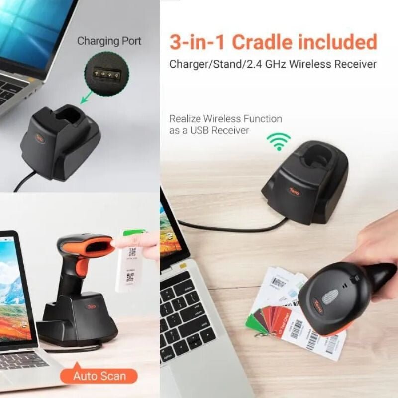 Tera D6100 Vezeték Nélküli Vonalkódolvasó 2,4 GHz, 1D 2D QR Kód Szkenner Töltőállomással - BShopy
