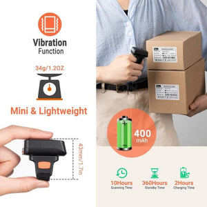Tera Ergonomikus Gyűrűs Vonalkódolvasó – 1D & 2D QR, Bluetooth / 2.4G / USB Csatlakozás - BShopy