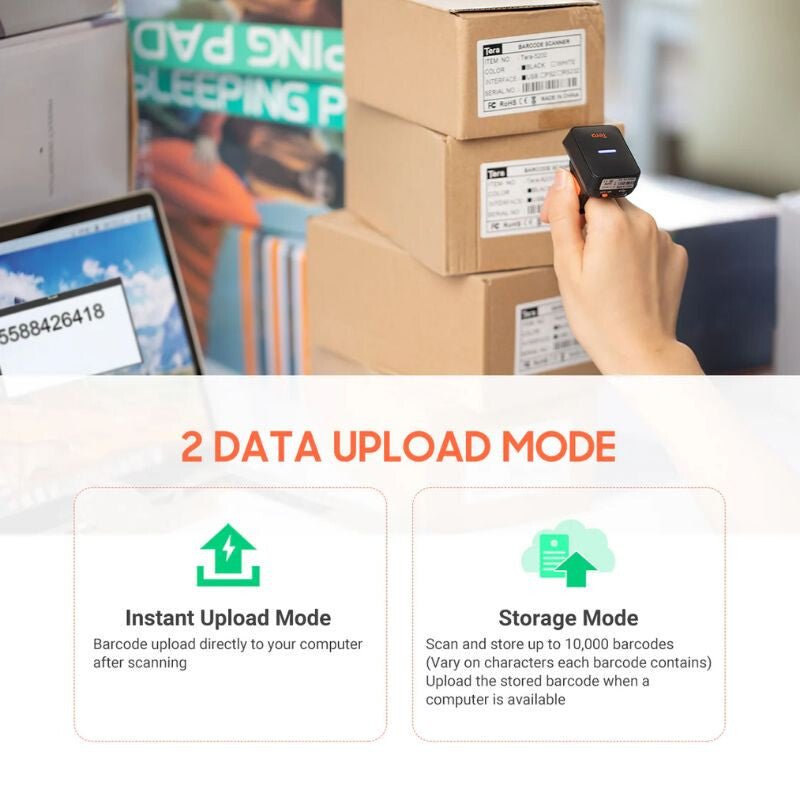 Tera Ergonomikus Gyűrűs Vonalkódolvasó – 1D & 2D QR, Bluetooth / 2.4G / USB Csatlakozás - BShopy