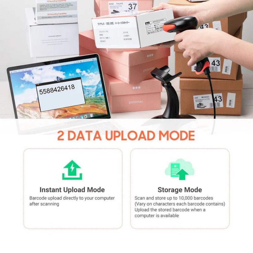 Tera HW0002 - Z Vezeték Nélküli 1D/2D/QR Vonalkódolvasó Állvánnyal – Zöld - BShopy