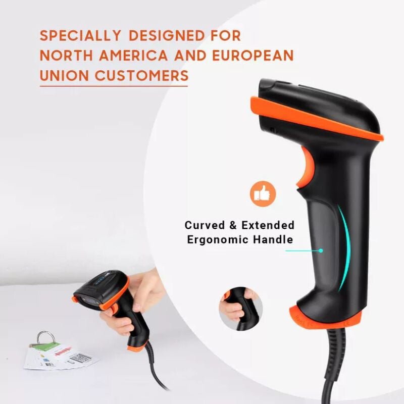Tera L5100Y EU Vezetékes 1D Vonalkódolvasó – USB Csatlakozás, Plug & Play, Ütésálló Kialakítás - Narancssárga - BShopy