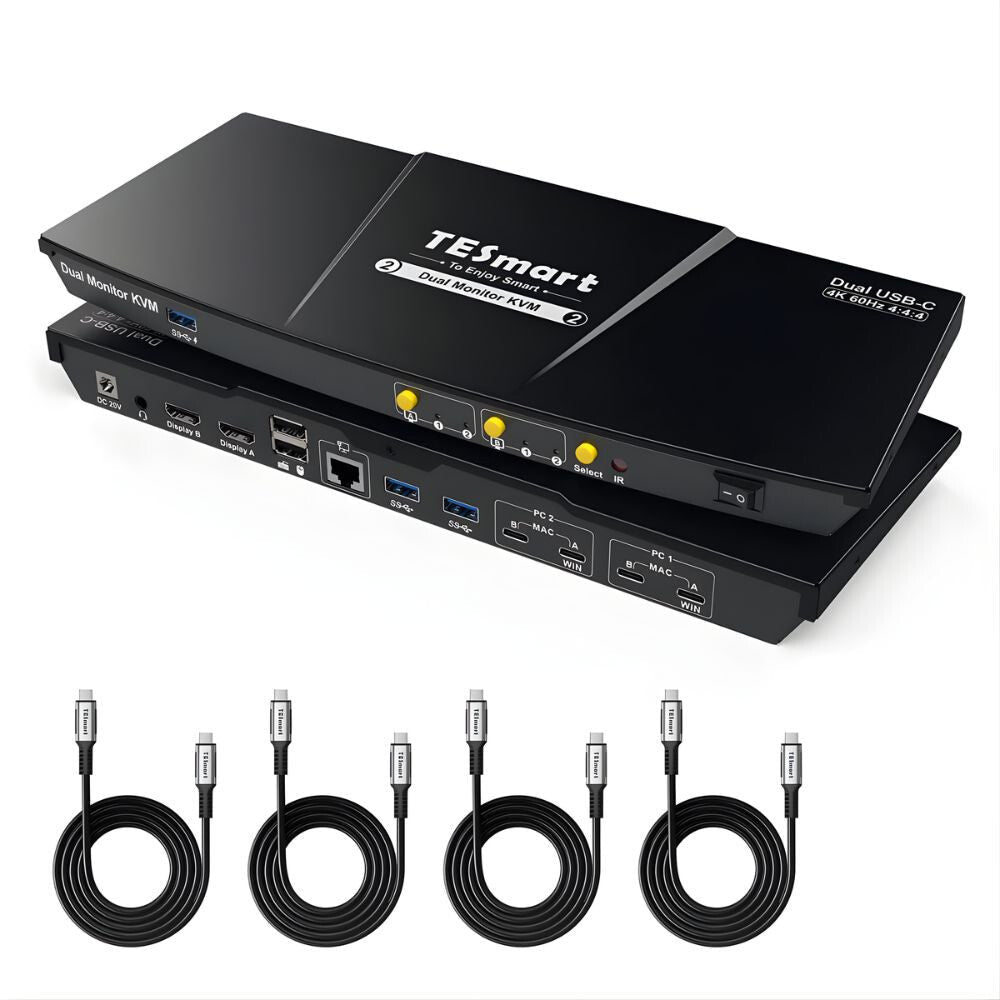 TESmart Dual Monitor KVM Dokkolóállomás – 2×2 USB - C, 4K@60Hz, EDID, MST, 2 Laptophoz - BShopy
