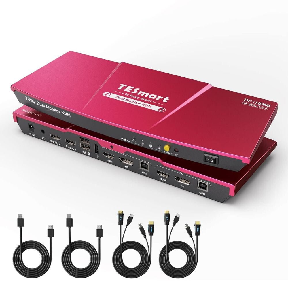 TESmart Dual Monitor KVM Switch – 4x2 (2 PC / 2 Monitor) UHD 4K@60Hz, EDID - BShopy