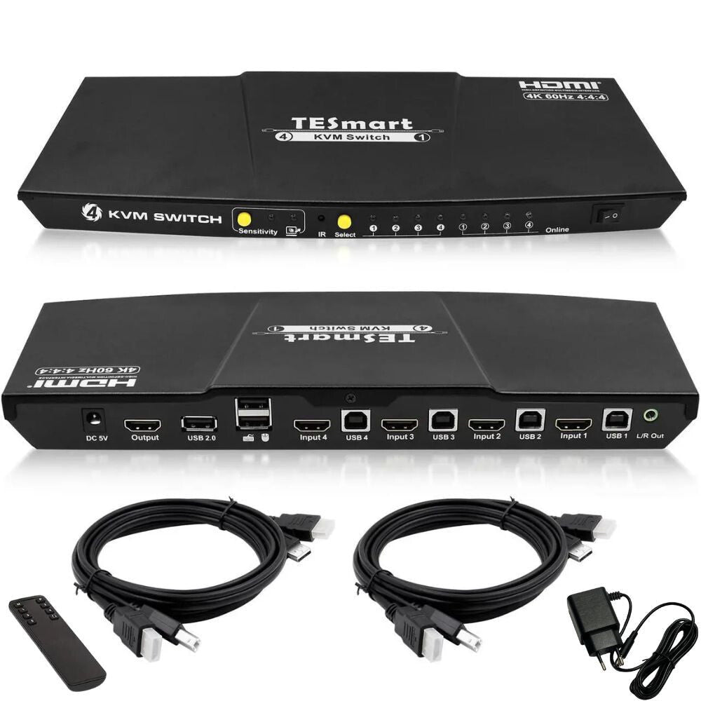 TESmart HDMI KVM Switch 4x1 – 4K@60Hz, HDR10, Dolby Vision, USB 2.0, Audio kimenet - BShopy