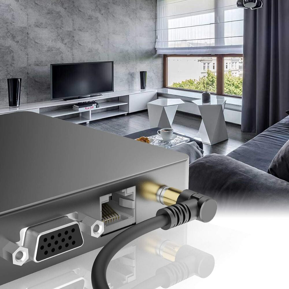 Tesmart RG59 Koaxiális TV/SAT Kábel – 75 Ohm, 90° Hajlított Csatlakozóval és Toldóval - BShopy