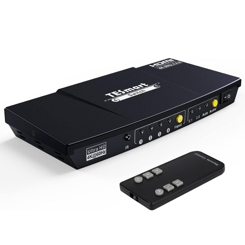TESmart UHD HDMI Switch – 4x1 (4 Bemenet 1 Kimenet), 4K@60Hz, HDR10, Dolby Vision, S/PDIF, CEC, Audió Kimenettel (Fekete) - BShopy1 TV 4 eszköz4K@60Hz HDMICEC támogatásTESmart UHD HDMI Switch – 4x1 (4 Bemenet 1 Kimenet), 4K@60Hz, HDR10, Dolby Vision, S/PDIF, CEC, Audió Kimenettel (Fekete)