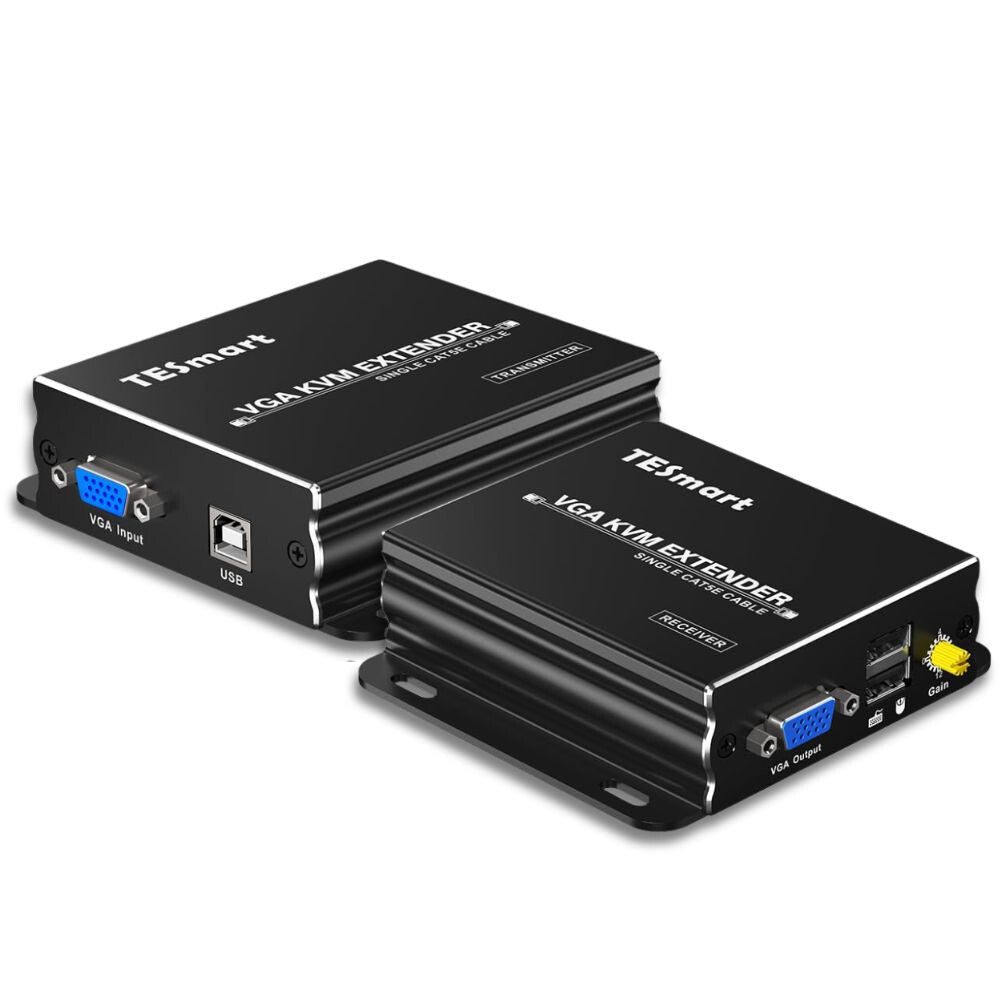 TESmart VGA–KVM Extender – Cat5e/6 Kábelen, 1080p@60 Hz, 300 m, EDID Támogatás, TX/RX (Transmitter & Receiver) - BShopy