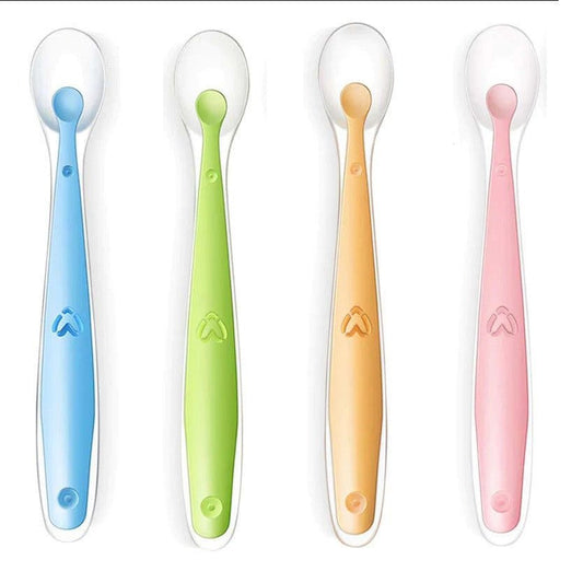 TheToddly Szilikon Etetőkanál Szett Csecsemőknek - 4 db, Narancssárga, Kék, Rózsaszín, Zöld - BShopy