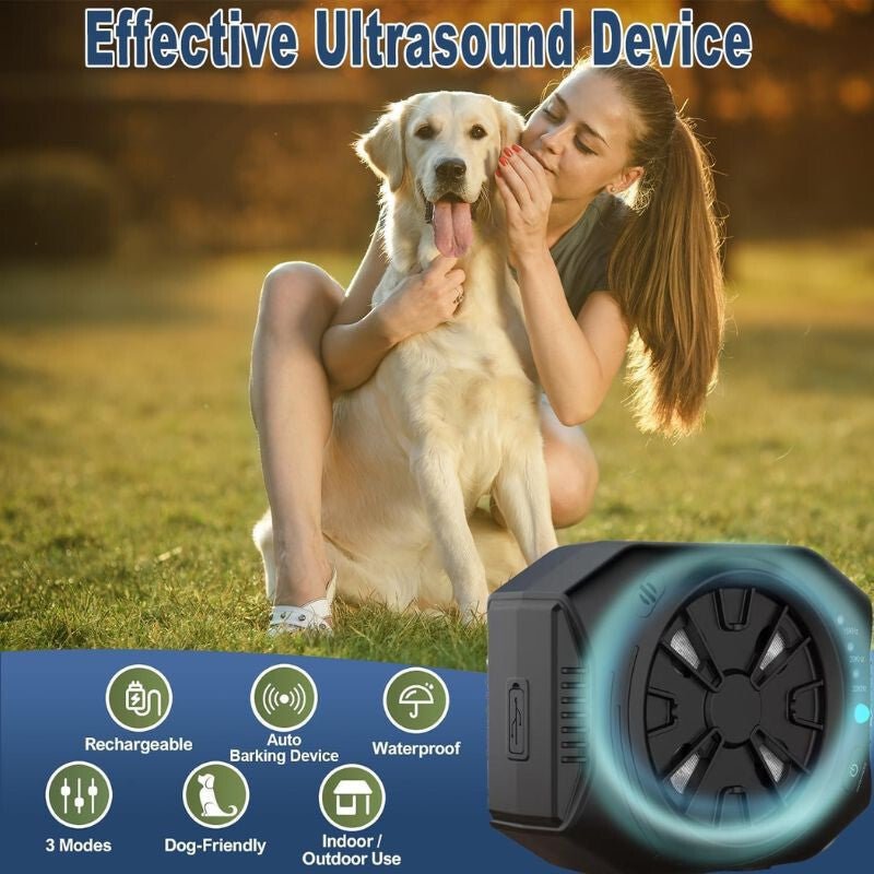Újratölthető Ultrahangos Kutyariasztó Ugatás Ellen – 4 ultrahangos kibocsátót tartalmaz, 10 m Hatótávolság, Vízálló Kivitel - BShopy