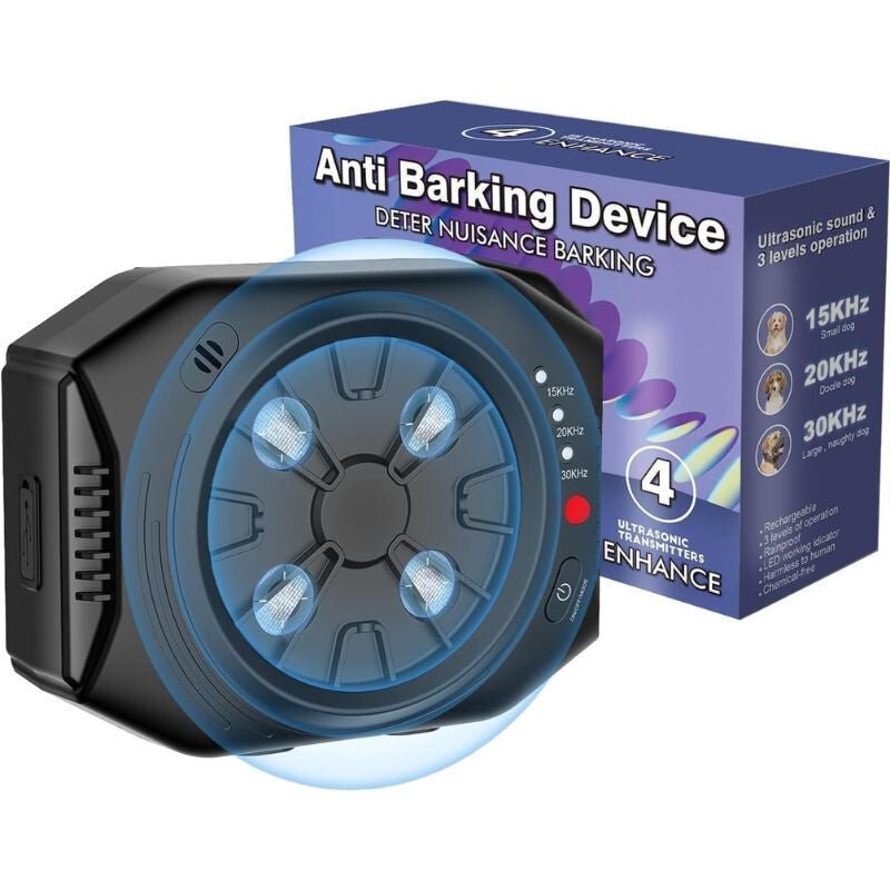 Újratölthető Ultrahangos Kutyariasztó Ugatás Ellen – 4 ultrahangos kibocsátót tartalmaz, 10 m Hatótávolság, Vízálló Kivitel - BShopy