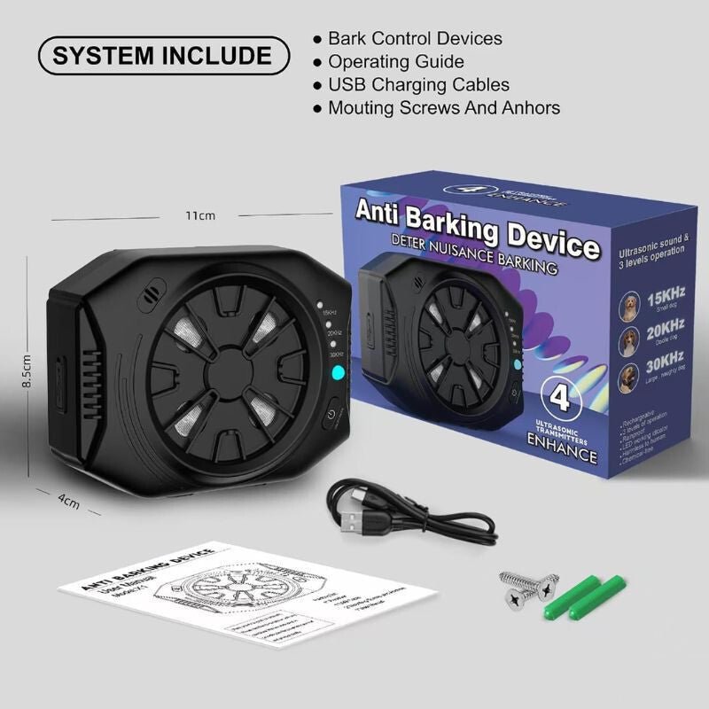 Újratölthető Ultrahangos Kutyariasztó Ugatás Ellen – 4 ultrahangos kibocsátót tartalmaz, 10 m Hatótávolság, Vízálló Kivitel - BShopy