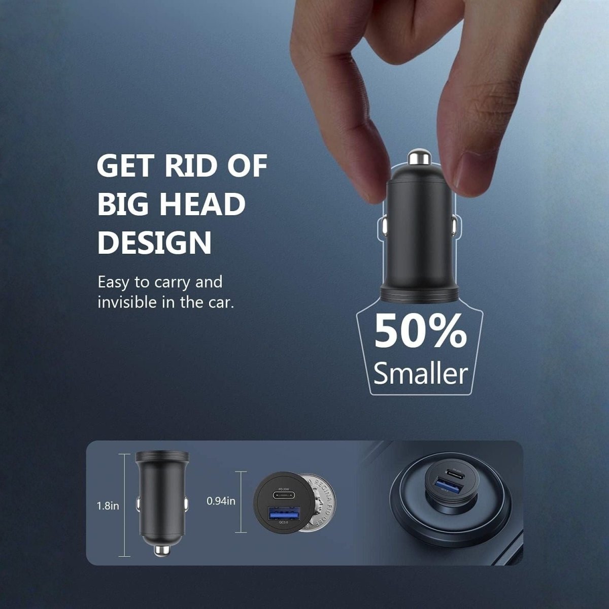 USB-C Autós Töltőadapter - 43W, 2 Portos Gyorstöltő Telefonhoz és Tablethez-BShopy