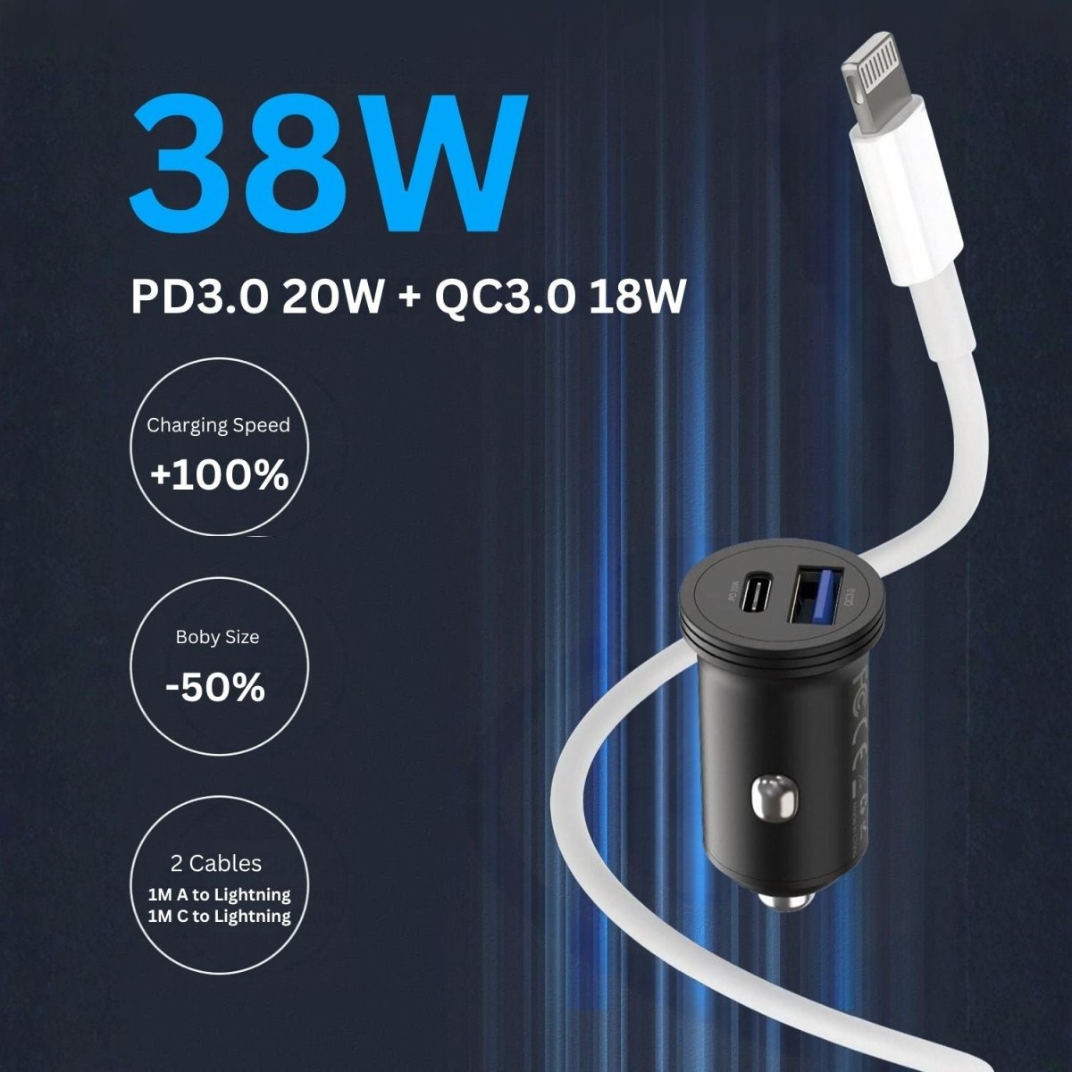 USB-C Autós Töltőadapter - 43W, 2 Portos Gyorstöltő Telefonhoz és Tablethez-BShopy