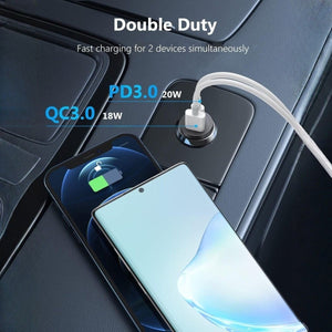 USB-C Autós Töltőadapter - 43W, 2 Portos Gyorstöltő Telefonhoz és Tablethez-BShopy