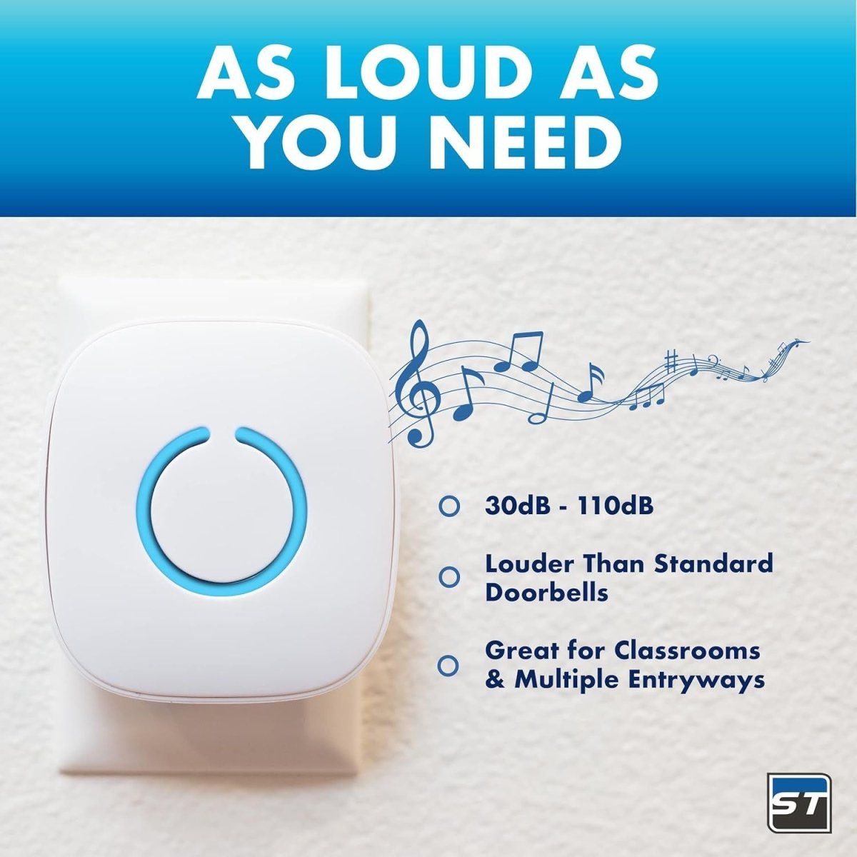 Vezeték Nélküli Ajtócsengő Szett 2 Vevővel és 1 Gombbal – 300 m Hatótáv, 50+ Dallam, LED Jelzés, Időjárásálló, Elemes Csengő - BShopy