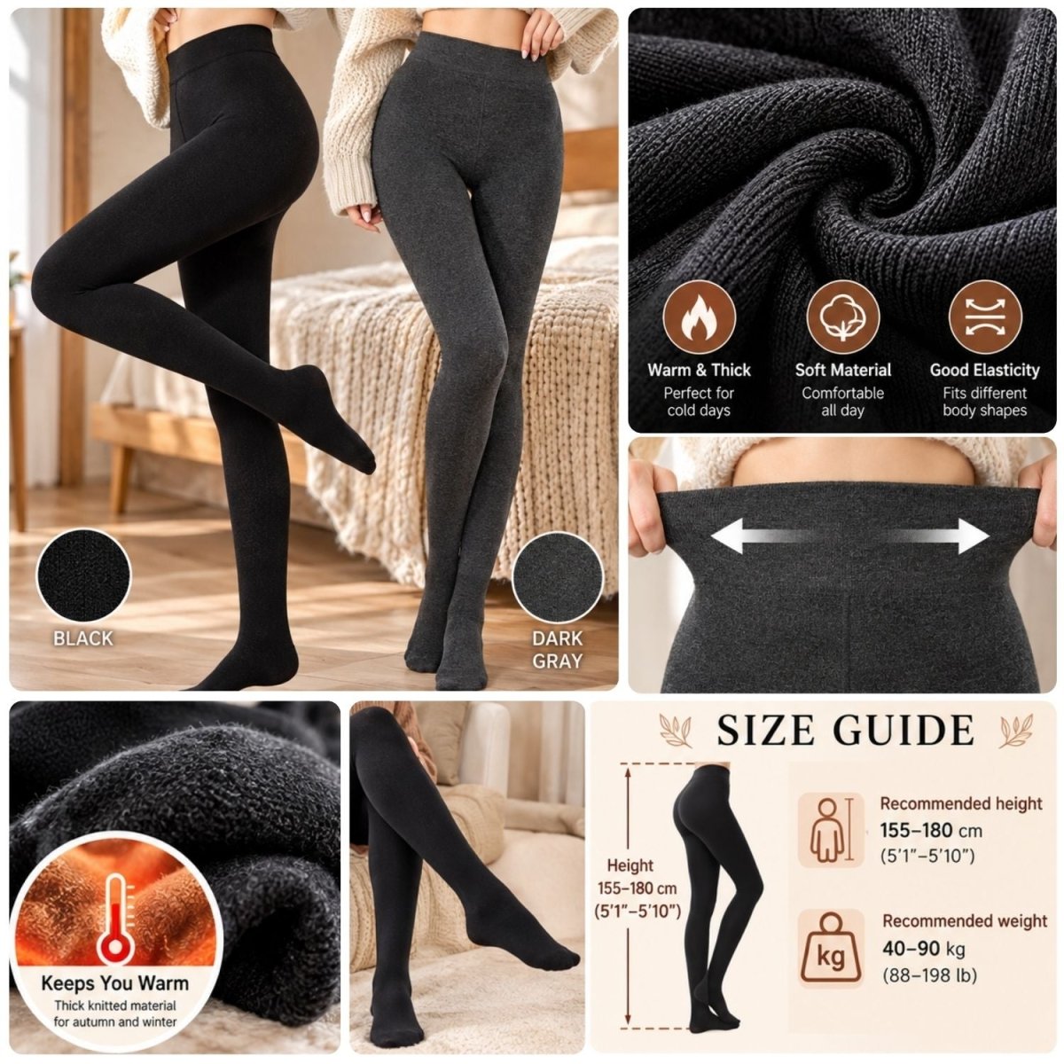 Dámské punčocháče Yulaixuan – sada 2 ks (černé a šedé), pohodlný a elegantní vzhled - BShopy