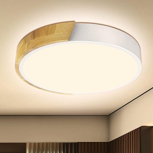 Kambo kulatá LED stropní lampa s dřevěným dekorem 30cm 4500K (bílá a dřevo)