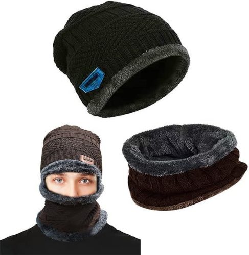 Zimní čepice a šála WARM HAT (černá)