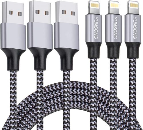 [S certifikátem MFi] iPhone 1m nylonový pletený otočný nabíječ USB kabel 3ks