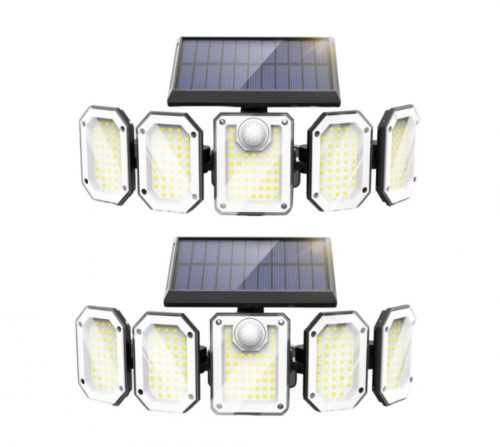 SolarGuard Pro 360° venkovní lampa se senzorem pohybu – 5 hlav, 500 lumenů, s2400 mAh baterií