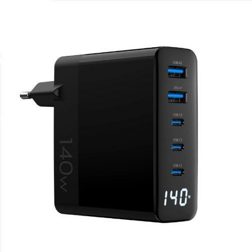 Stolní přenosný rychlý nabíjecí adaptér GaN se 3 porty USB-C a 2 porty USB-A 140W